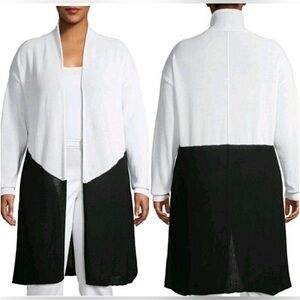 Terra & Sky Elegant Black and White Women's Sweater Cardigan